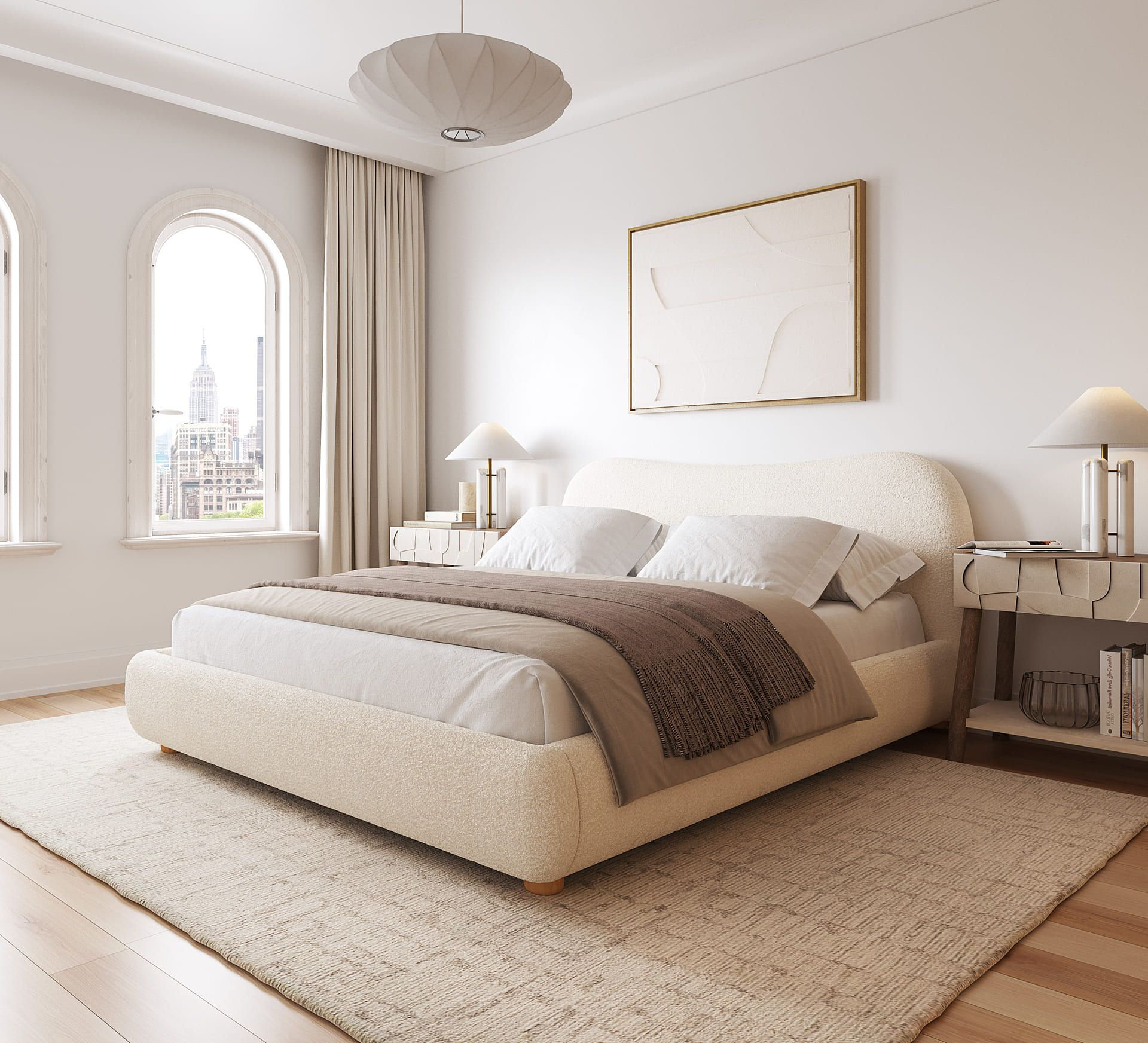 Upholstered curved bed discount